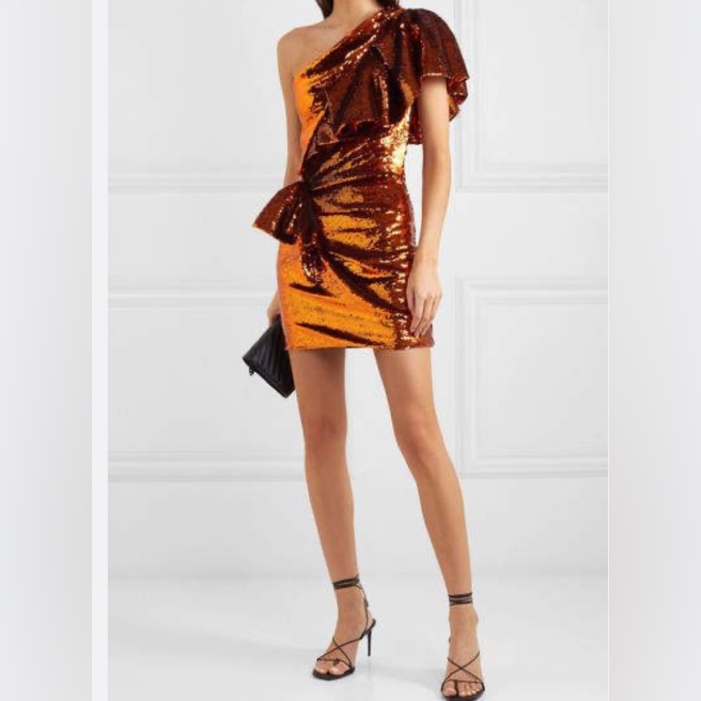 Alexandre Vauthier sequinned one shoulder dress in orange